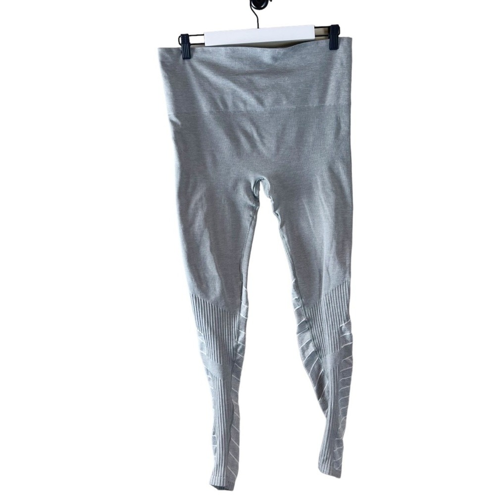 BLANQI Seamless Maternity Leggings Gray Ribbed Stripe High Rise Activewear Pants